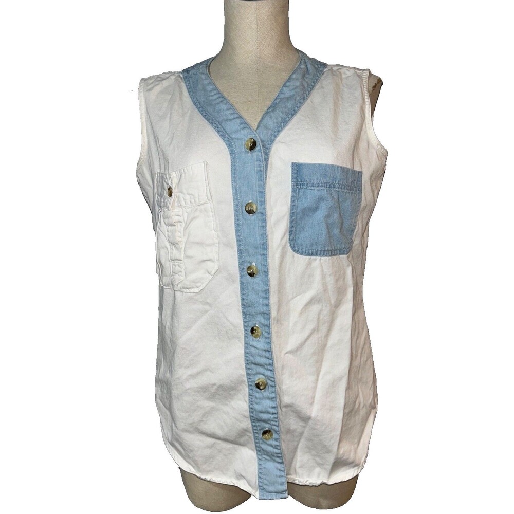 Denim Republic Vintage Y2K Womens Sleeveless Button Up Cotton Top size M Western